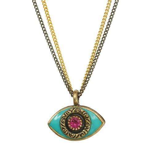 Michal Golan Turquoise and Pink Evil Eye Double Strand Necklace