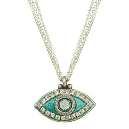 Michal Golan Turquoise and Silver Evil Eye Triple Strand Necklace