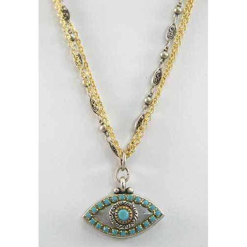 Michal Golan Turquoise, Gold and Silver Evil Eye Pendant Necklace