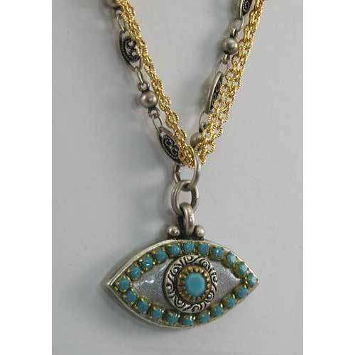 Michal Golan Turquoise, Gold and Silver Evil Eye Pendant Necklace