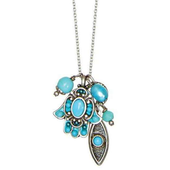 Michal Golan Turquoise Hamsa and Evil Eye Cluster Charm Necklace