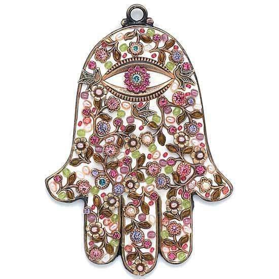 Michal Golan Wall Hamsa with Pink and Lavendar Floral Pattern