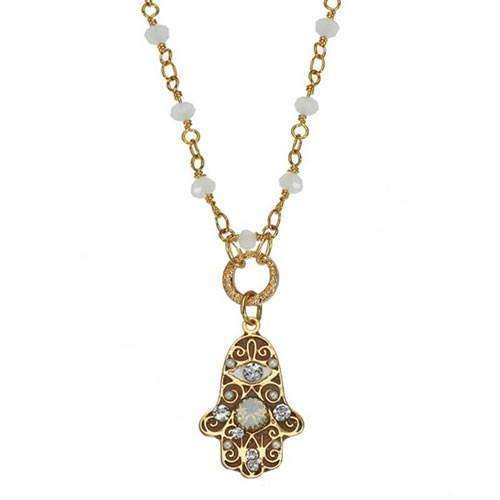 Michal Golan White and Gold Hamsa Necklace