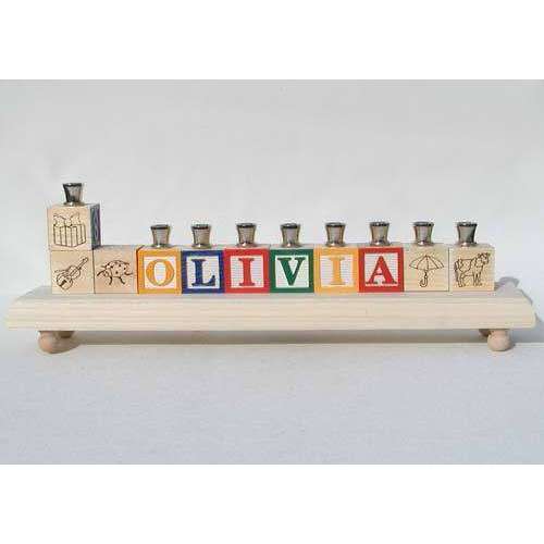 Personalized Children's Name Menorah Wooden Block Hanukkiah for Kids