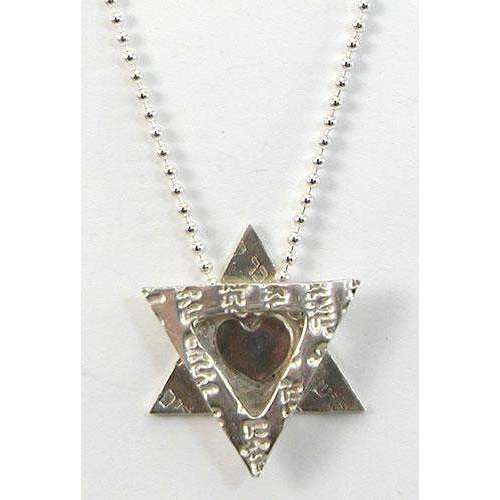 Rachel Miller Open Three Dimensional Silver Star of David Necklace With Heart