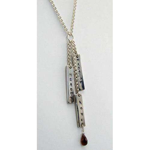 Searcey Designs Sterling Silver Heart, Love, Passion Inspiration Bar With Garnet